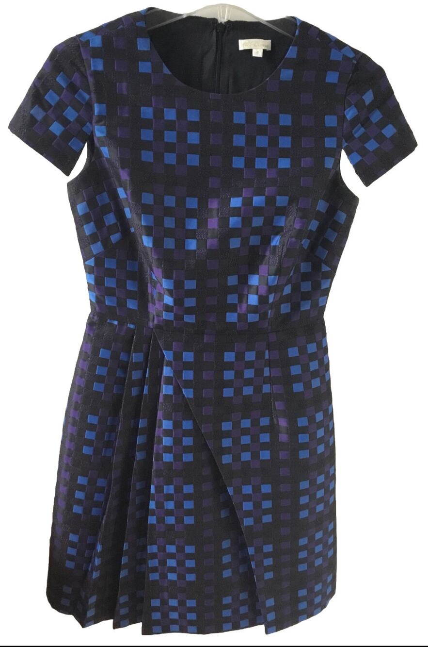 Shoshanna Cocktail Dress Short Sleeve Purple Blue & Black Check Women's size 4